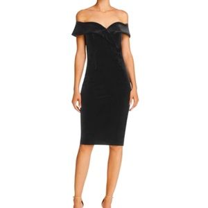 Beautiful velvet black midi Bardot dress - super cute!